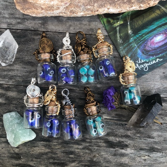 Evil Eye Protection Bottle Necklace Wire Wrapped - Gold Wire - Picture 9 of 12